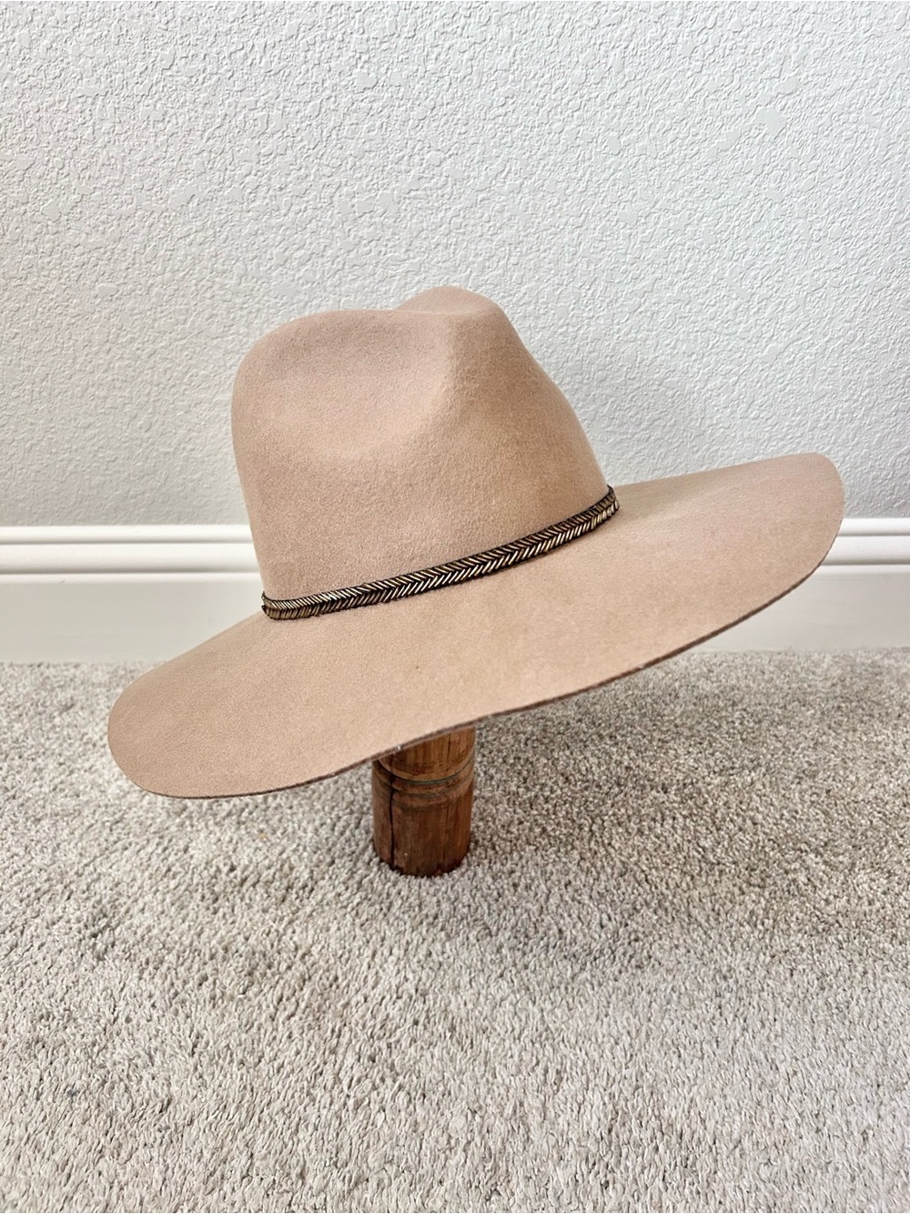 Olive & Pique Cream Wool Hat with Beaded Strap Detail
